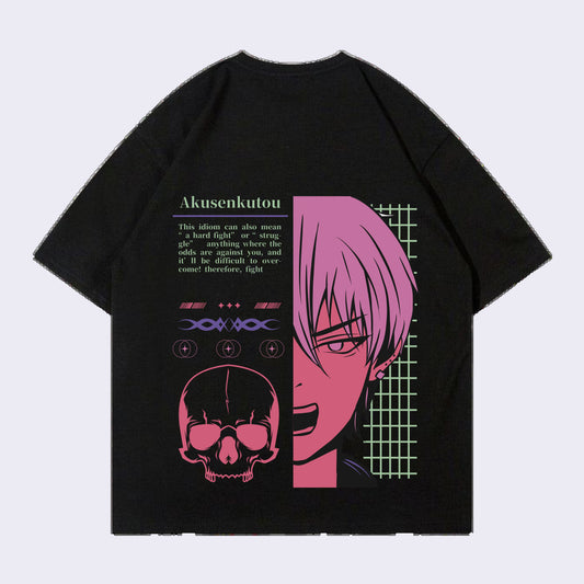 Anime Back print Struggle Oversized T-shirt For Both Men's And Women's
