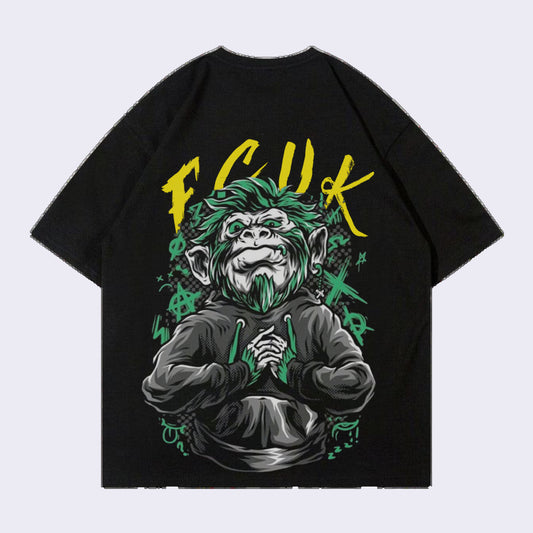 FCUK Monkey Back print Oversized T-shirt For Both Men's And Women's